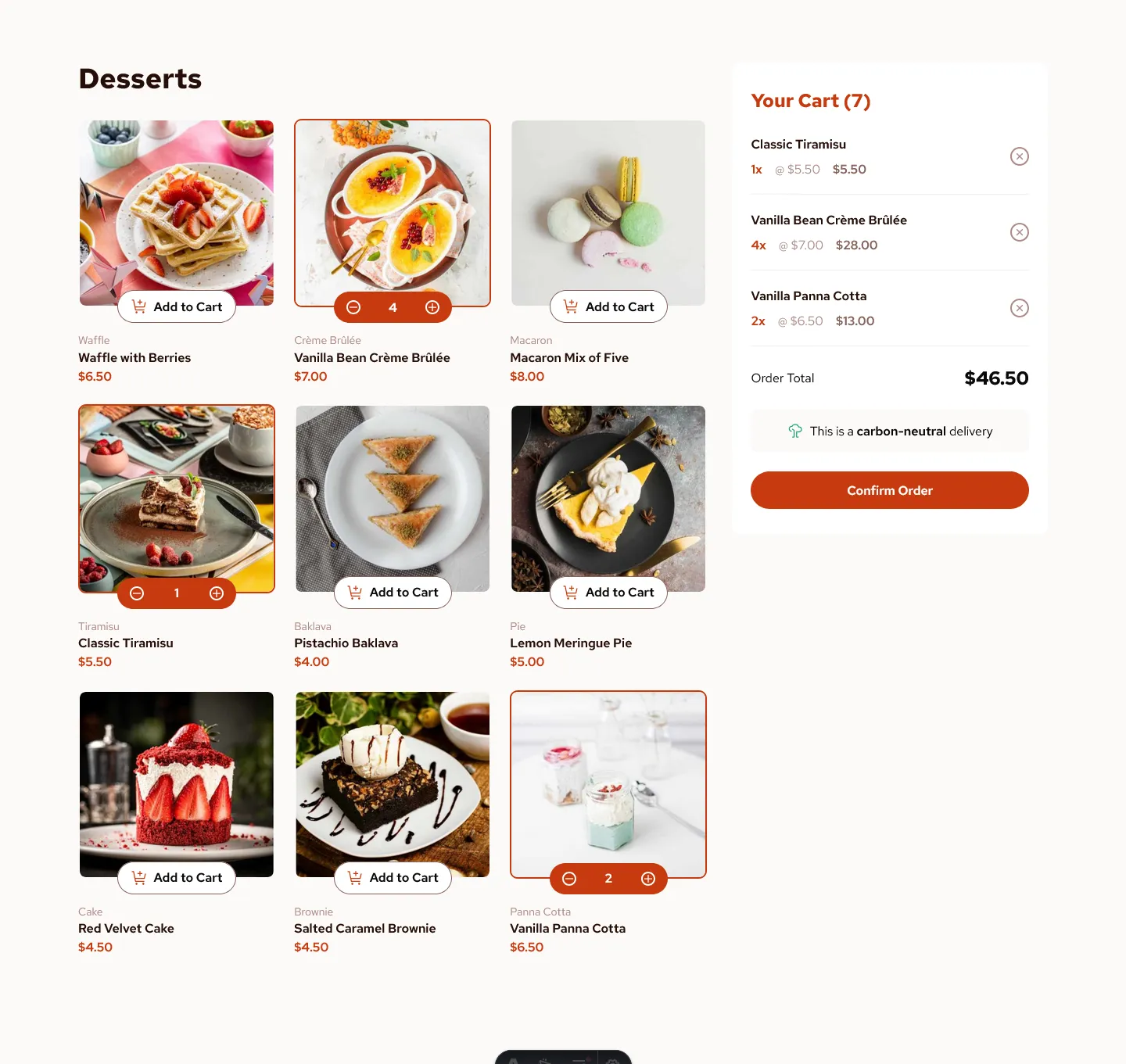 Product list with cart